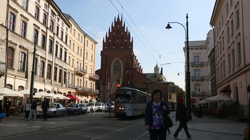 KRAKOW, POLAND - SEN 18: One of the streets in historical center of Krakow, Sep