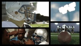 A montage grid of football players playing football and other football related scenes
