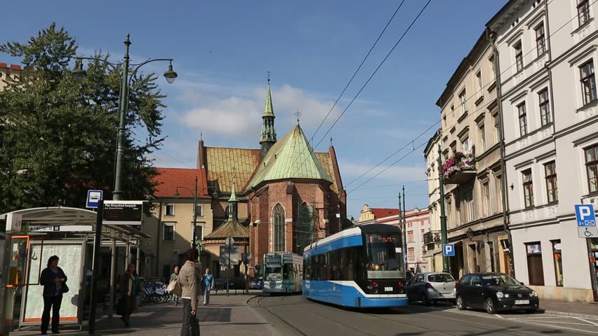KRAKOW, POLAND - SEP 18: One of the streets in historical center of Krakow, Sep