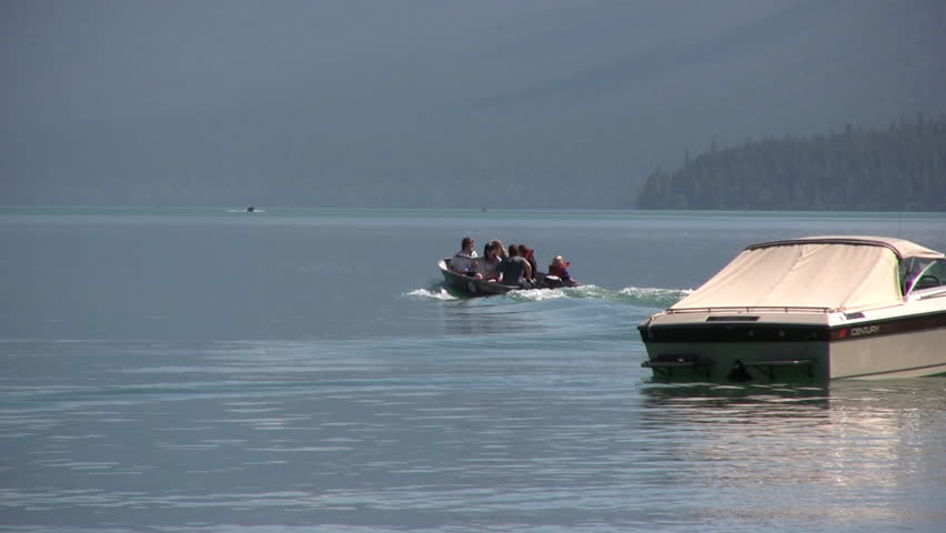 Boating on Lake McDonald in Glacier National Park, USA.