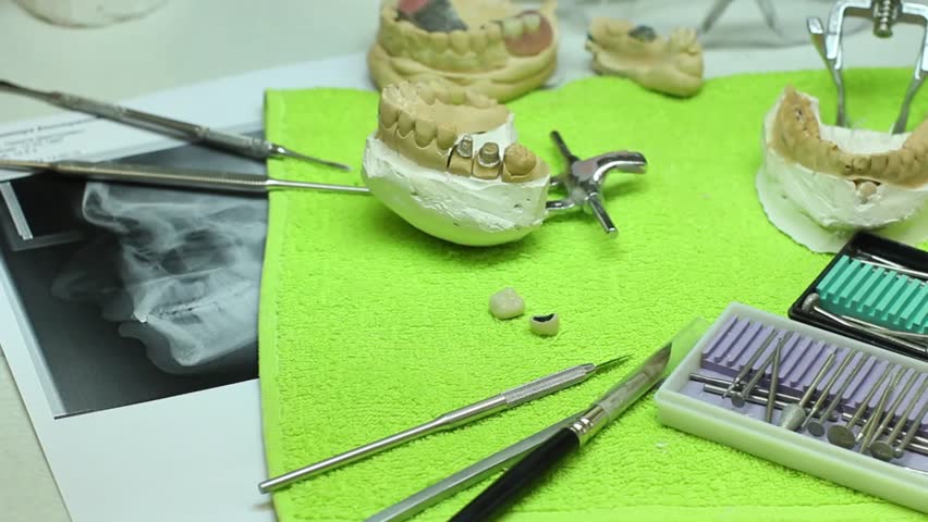 Dental implants laboratory. View of dental technician workplace.