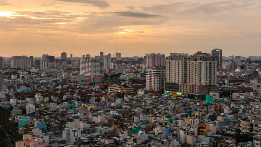 HO CHI MINH CITY - 15 SEPTEMBER: Sunset Timelapse view of Ho Chi Minh City