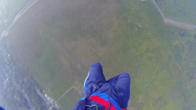 video parachute jumps (skydiving) from a first-person
video shooting process parachute opens in the first person