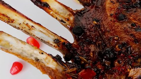 served roast ribs on plate 1080p 1920x1080 intro motion slow hidef hd