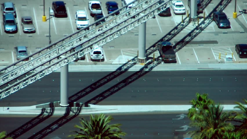 An elevated tram travels between hotels in Las Vegas.