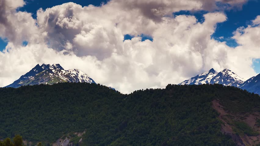 Time lapse clip. Majestic morning mountain landscape. Upper Svaneti, Georgia,