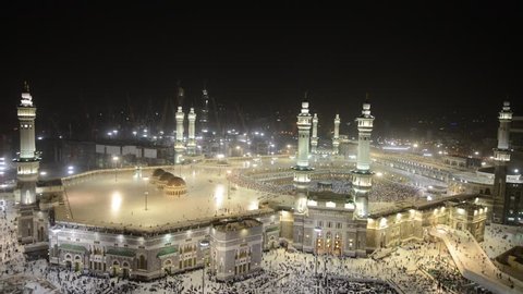 Muslim people visiting holy mosques in Mecca and Medina for Hajj