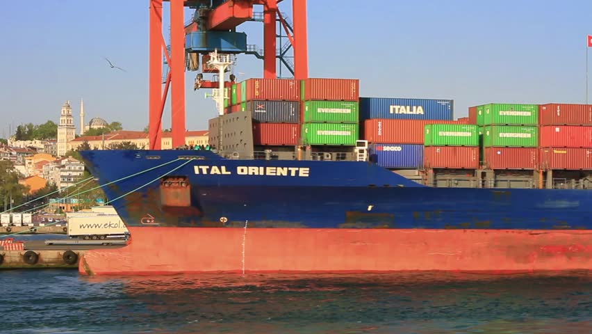 ISTANBUL - APR 29: Cargo container ship ITAL ORIENTE (IMO: 9338058, Flag: