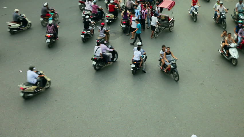 HANOI - 17 SEPTEMBER: Top view of people and traffic in Hoan Kiem district (old