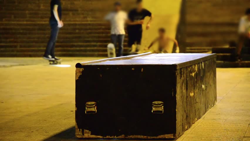 Professional Roller skate ramp sliding trick closeup Stock Video. Night shoot of