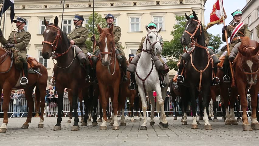 KRAKOW, POLAND - SEP 22: Unidentified participants feast of the Polish cavalry