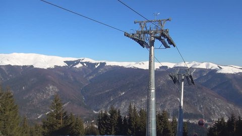 People in Alps Ski Lift, Alpine Cable Car, Winter Sports, Tourists Skiing 