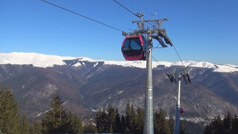 People in Alps Ski Lift, Alpine Cable Car, Winter Sports, Tourists Skiing 
