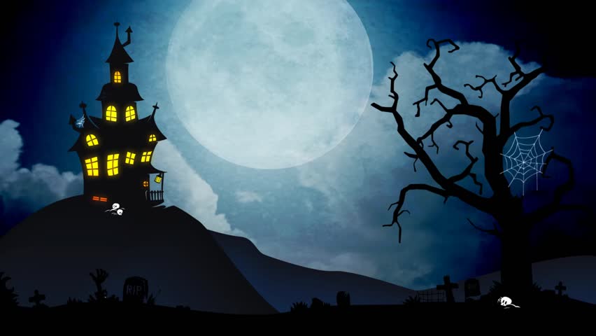 Halloween Night Backdrop 6.5x6.5ft Haunted Castle Photography Background Cartoon Ghost Grimace Full Moon Bat Haunted House Gloomy Party Masked Ball Fancy Ball Baby Children Photo Prop Studio 