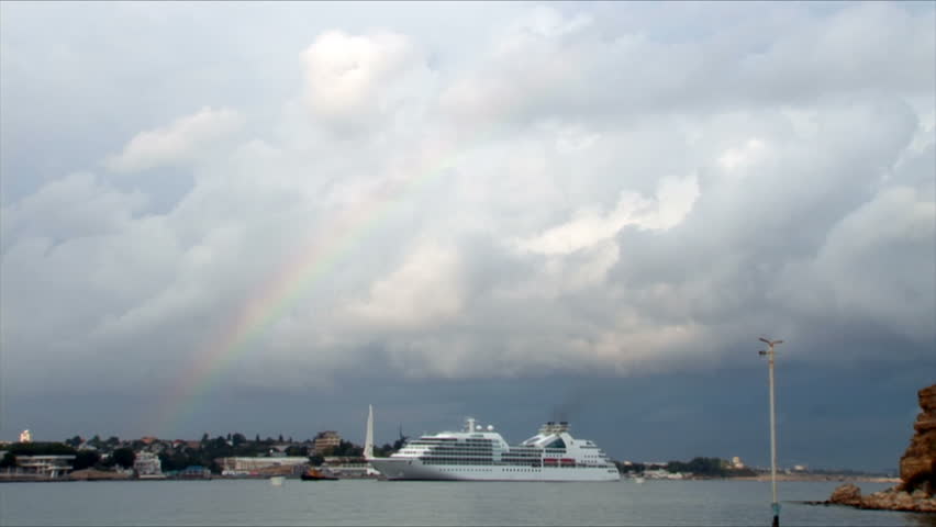 Ship on Sevastopol and rainbow 