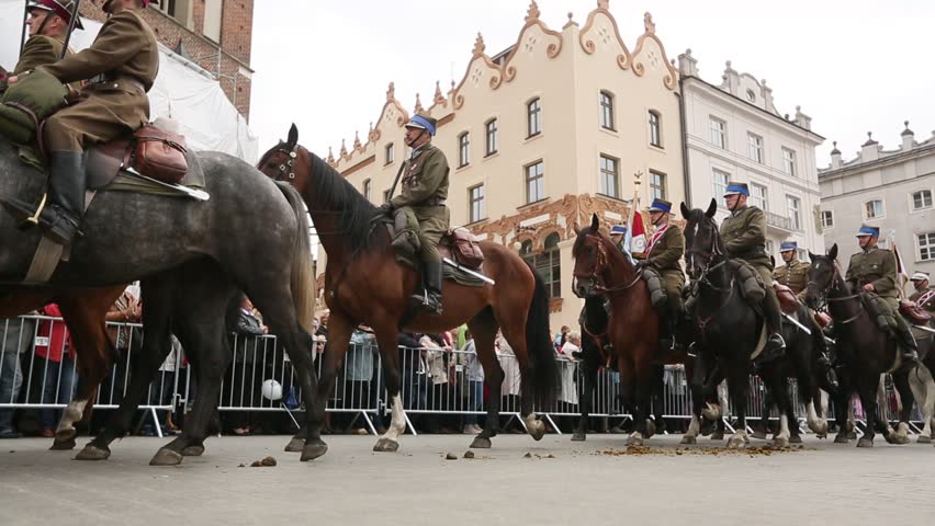 KRAKOW, POLAND - SEP 22: Unidentified participants feast of the Polish cavalry