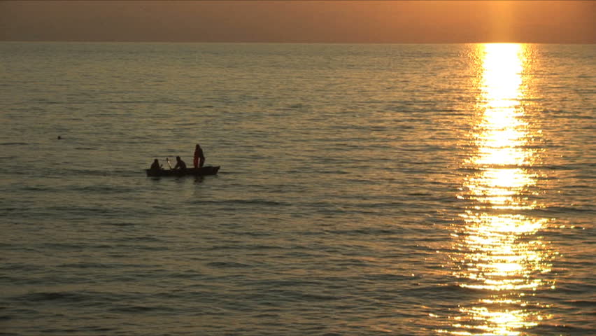 Beautiful sunset on the black sea. During a sunset the boat floats