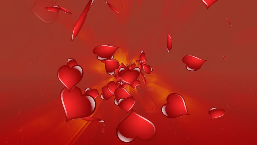 Flaming Red Rotating Love Hearts - valentine's day background loopable