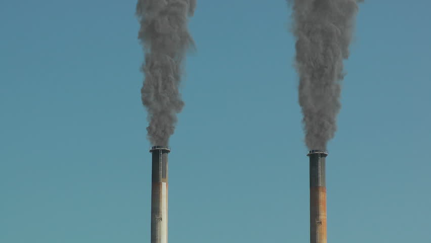 power plant close up smoke stack