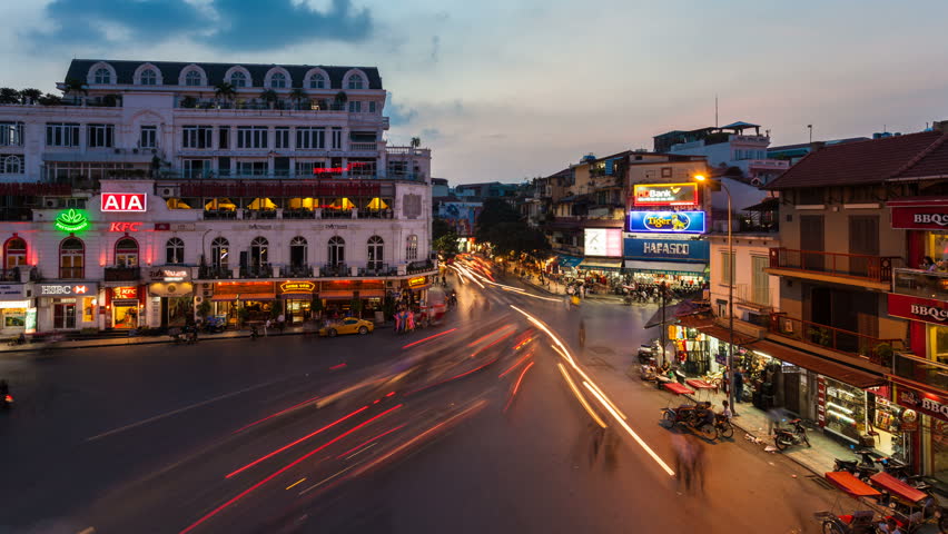 HANOI - SEPTEMBER 18: Sunset timelapse view of crazy traffic in Hanoi Hoan Kiem