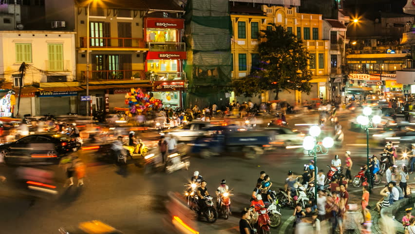 HANOI - SEPTEMBER 18: Timelapse view of crazy traffic in Hanoi Hoan Kiem