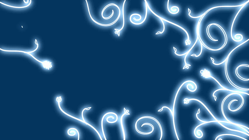 Blue background. White luminous lines form an abstract pattern. In the center is