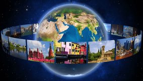 Global travel concept, videos of various cities and places spinning around the Earth. - Powered by Shutterstock - Get 15% off with code: PIKWIZARD15