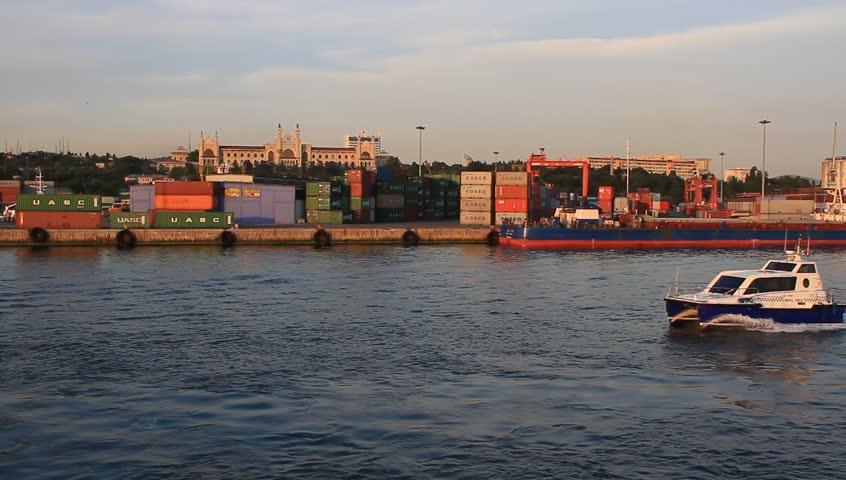 ISTANBUL - JUN 4: Speed Taxi boat sails in Bosporus on June 4, 2012 in Istanbul,