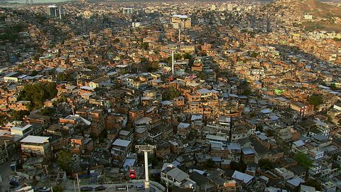 Aerial shot of gondola over favela, Rio de Janeiro, Brazil