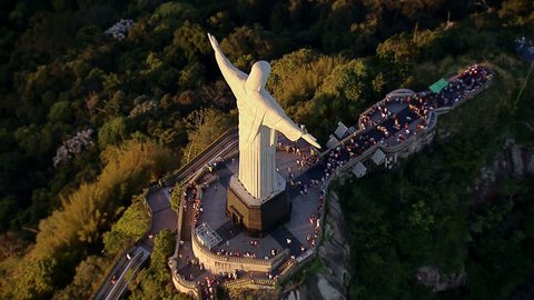 High angle aerial view of Christ the Redemeer Statue, Rio de Janeiro, Brazil