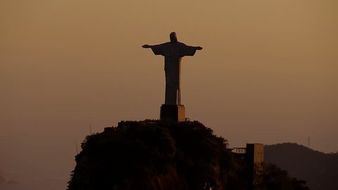 Christ the Redemeer Statue at Sunset cineflex aerial, Rio de Janeiro, Brazil