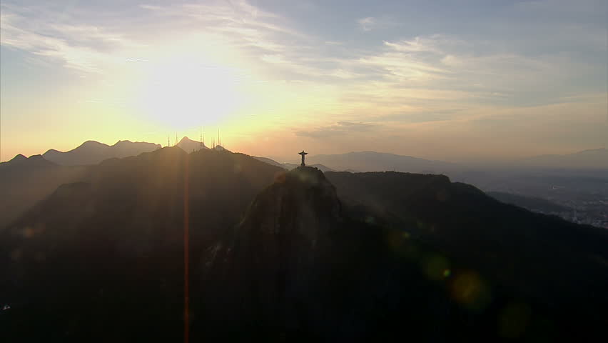 Aerial view of Christ the Redemeer Statue at sunset, Rio de Janeiro, Brazil