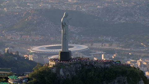 Aerial view of Christ the Redemeer Statue and Maracana Stadium, Rio de Janeiro, Brazil