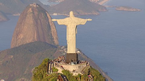 Aerial view of Christ the Redemeer Statue and sugarloaf mountain, Rio de Janeiro, Brazil