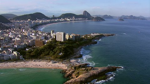 Flying from Ipanema to Copacabana Beach, Rio de Janeiro, Brazil