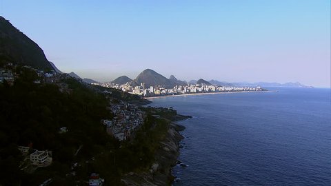 Flying around southern Rio de Janeiro, Brazil towards Ipanema Beach