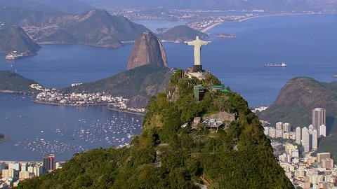 Aerial view of Christ the Redeemer and Sugarloaf, Rio de Janeiro, Brazil