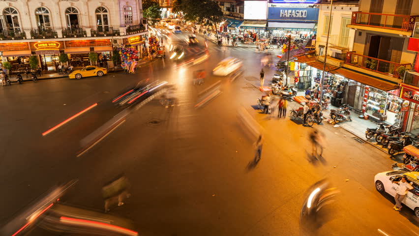 HANOI - SEPTEMBER 17: Timelapse view of crazy traffic in Hanoi Hoan Kiem