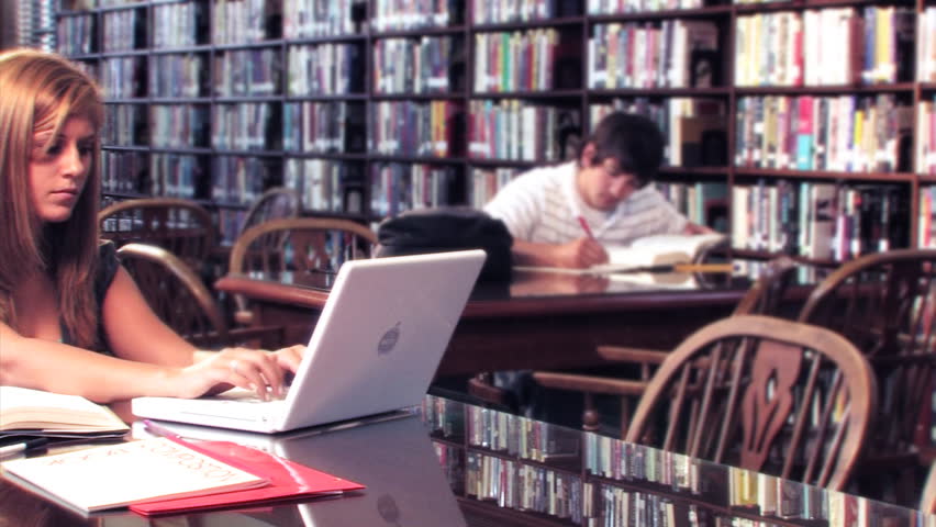 Students study in the library.