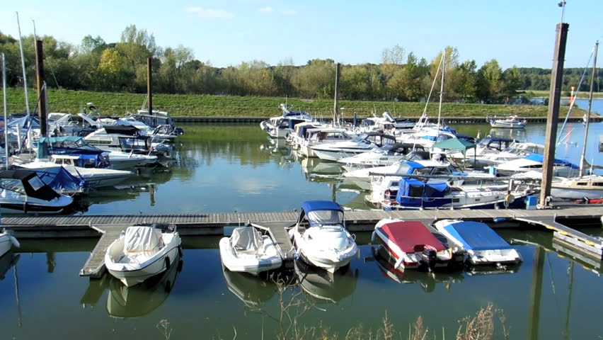 Idyllic marina at Rhine river near Cologne - Germany