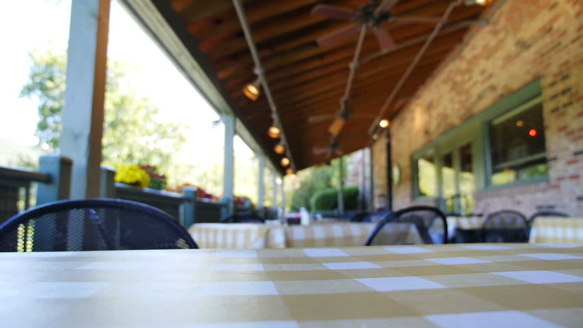 An empty restaurant patio.