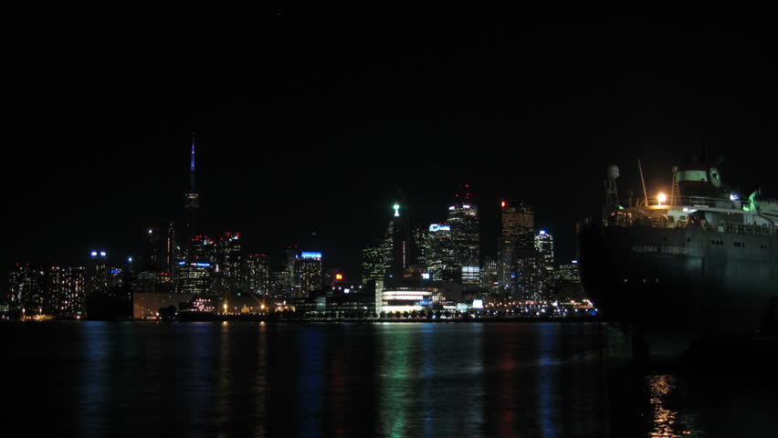 Toronto Night Skyline Timelapse 2. Toronto, Canada as seen from across the