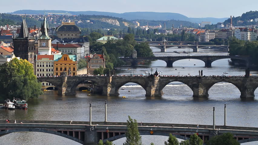 View on bridges across Vltava river in Prague, Czech Republic