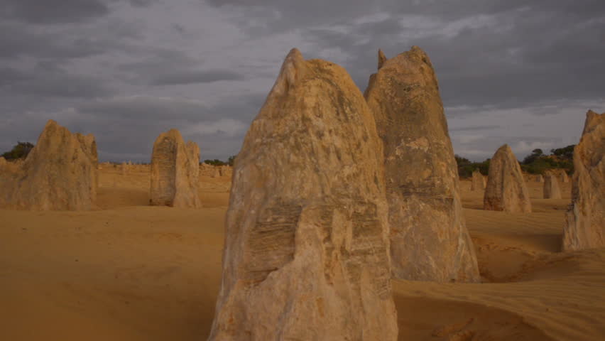CERVANTES, AUSTRALIA - DECEMBER 13 2012: The Pinnacles at dusk, with storm