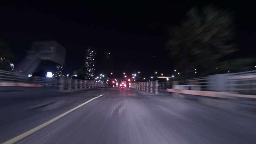 TORONTO, CANADA - SEP 23 2013: Toronto Downtown Night Drive Timelapse. Time