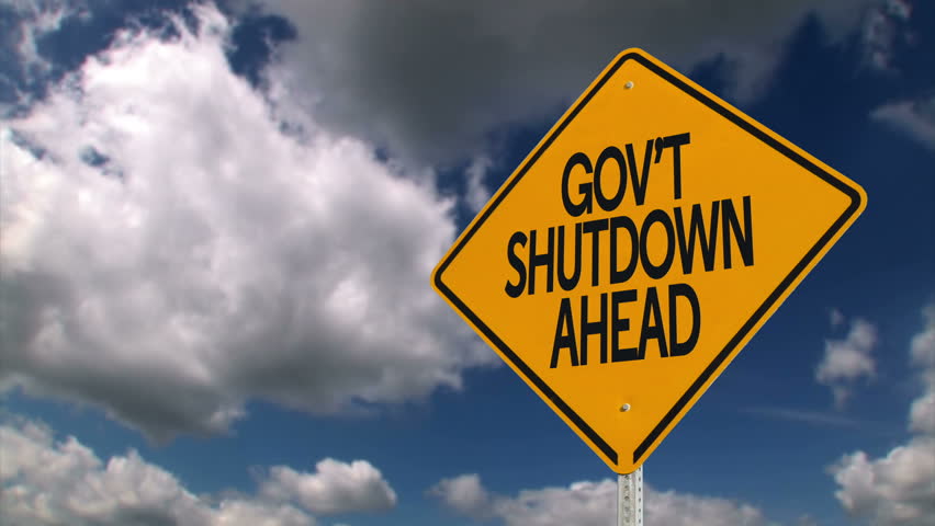 A government shutdown ahead warning sign.