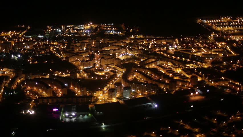 Lisbon at night aerial