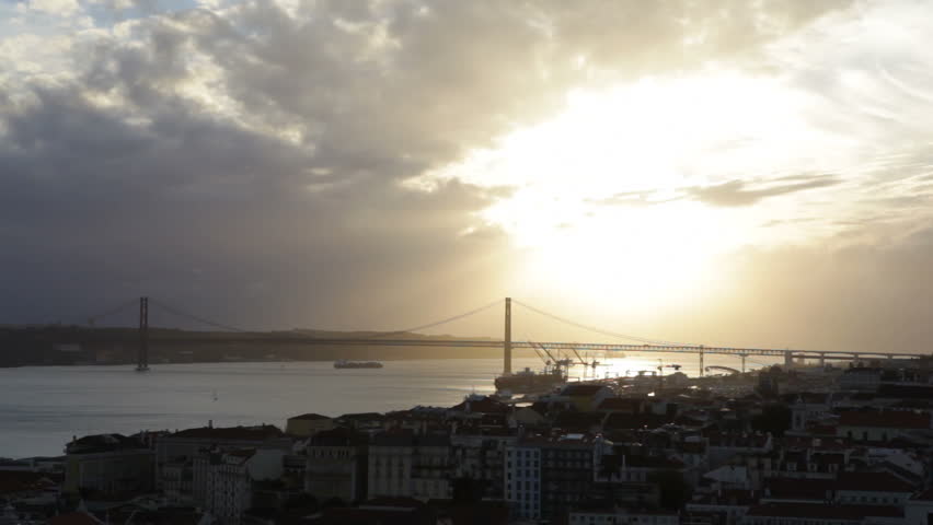 Lisbon city view with Tagus river and bridge