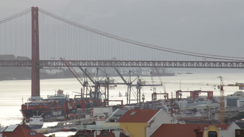 Lisbon city view with Tagus river and bridge 3