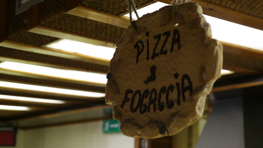 Pizza plaque in restaurant
